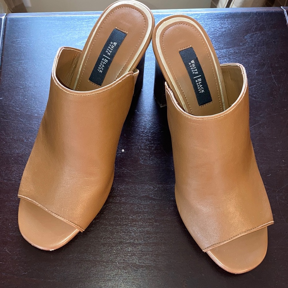 WHBM Leather Heeled Peeptoe Mules